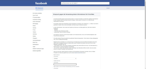 Formular Einspruch gegen die Verwendung deiner Informationen für KI bei Meta