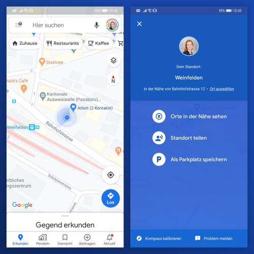 Google Maps als Parkplatz speichern